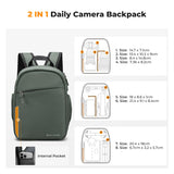 K&F CONCEPT Camera Backpack, Lightweight Camera Bag for Photographers, Portable Photography Bag Compatible with Canon/Nikon/Sony - Green