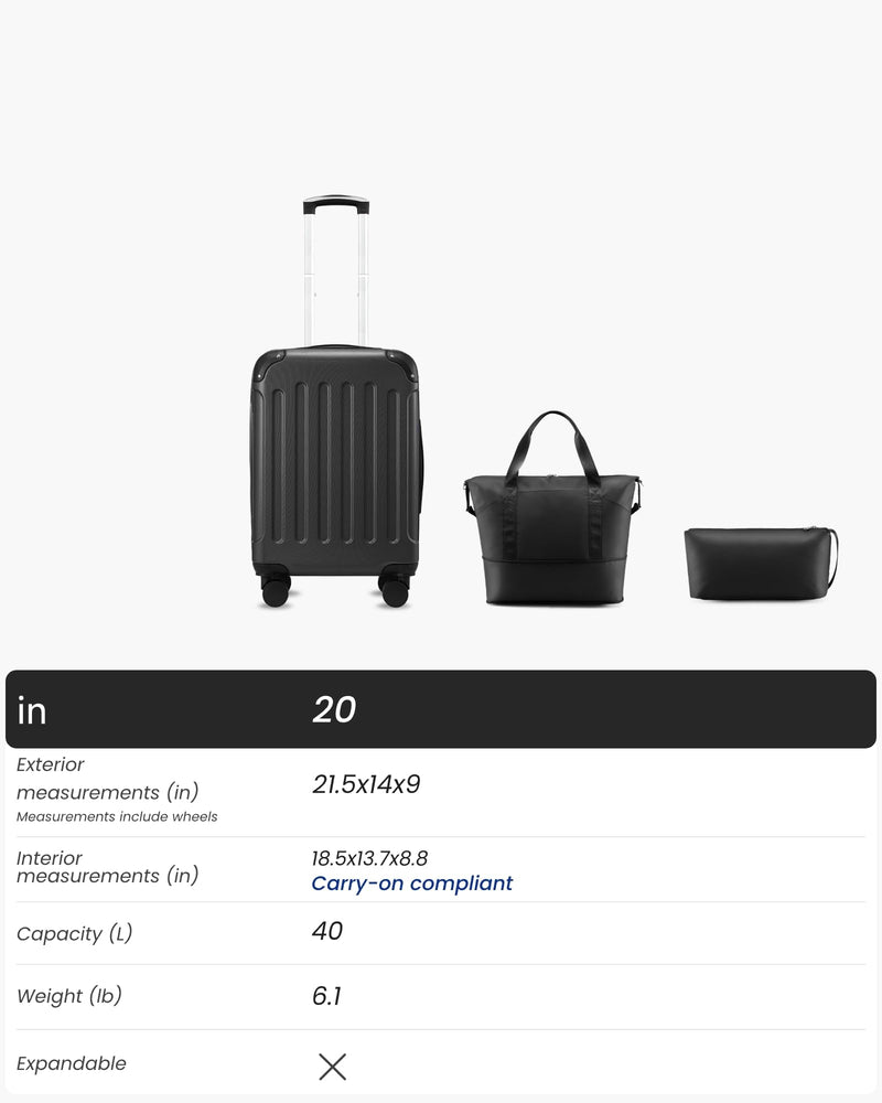 YOETEY Carry On Luggage 22x14x9 Airline Approved, Hardside Suitcase with Wheels, TSA Approved, Tote Bag, White Brown