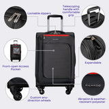Ricardo Beverly Hills Aspen Springs 2-PC Luggage Set – Lightweight Softside Suitcase Set of 2 with 20” Carry-On & 24” Medium Check-In Spinner, Black