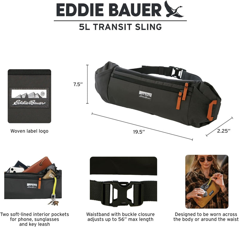 Eddie Bauer 5L Transit Sling Bag with Adjustable Waistband, Redwood