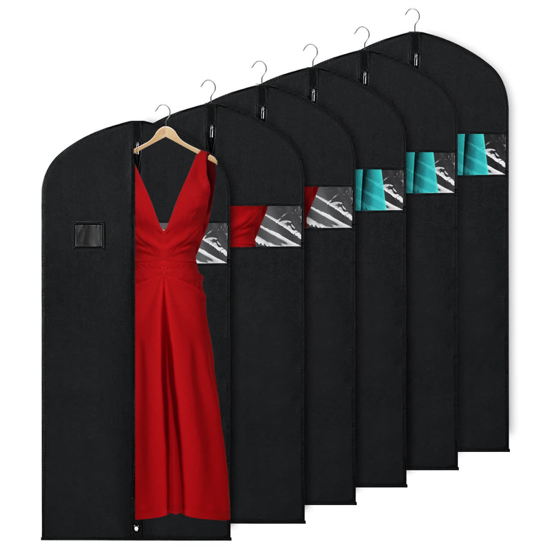 KEEGH Garment Bags for Hanging Clothes 60" (Set of 6) Dress Bags for Gowns Long Dress Bags for Closet Storage with Zipper and Eye-Hole for Folding for Suit Coats Dresses, Black