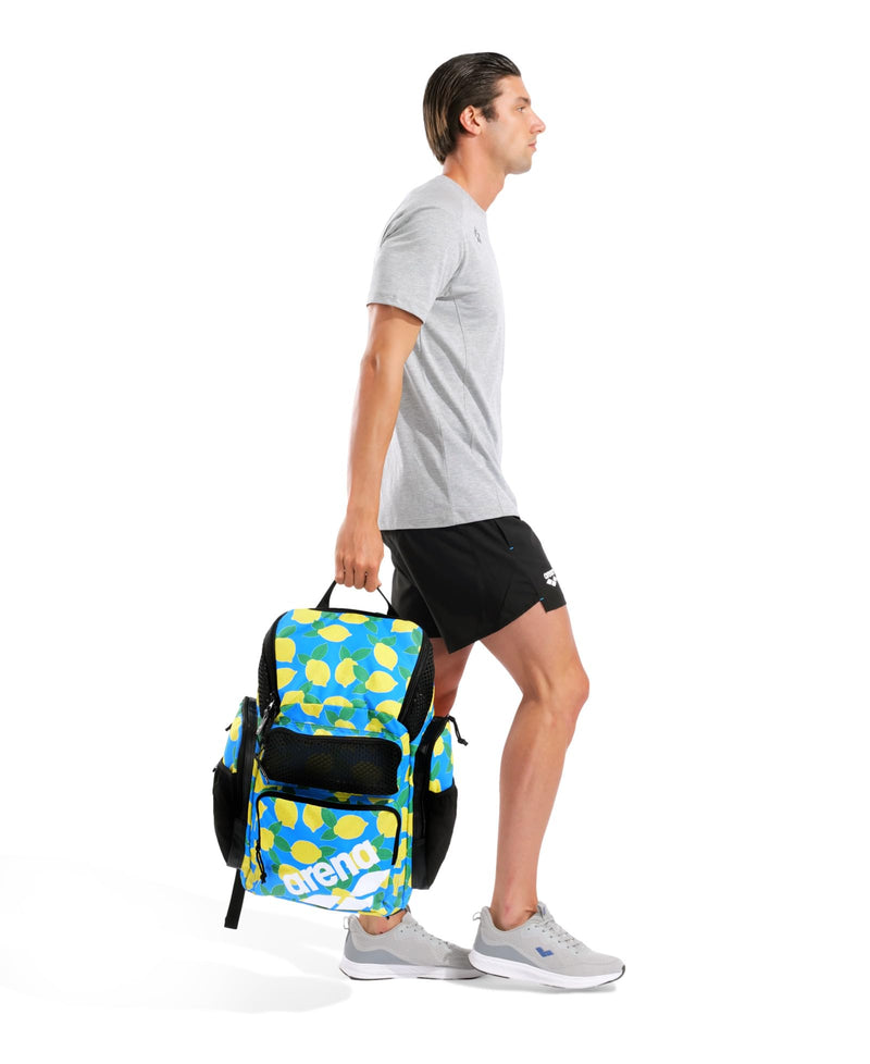 Arena One Go Backpack Swimmers Athletes Sports Gym Rucksack Multisport Daypack Large Size Training Gear Equipment Swim Bag for Men and Women, 45 Liters, Arena Lemons