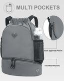 RHDZO Drawstring Backpack Gym Backpack with Shoe Compartment for Men Women String Sports Bag with Wet Pocket Cinch Swim Beach Bag, Gray (Patent Pending)