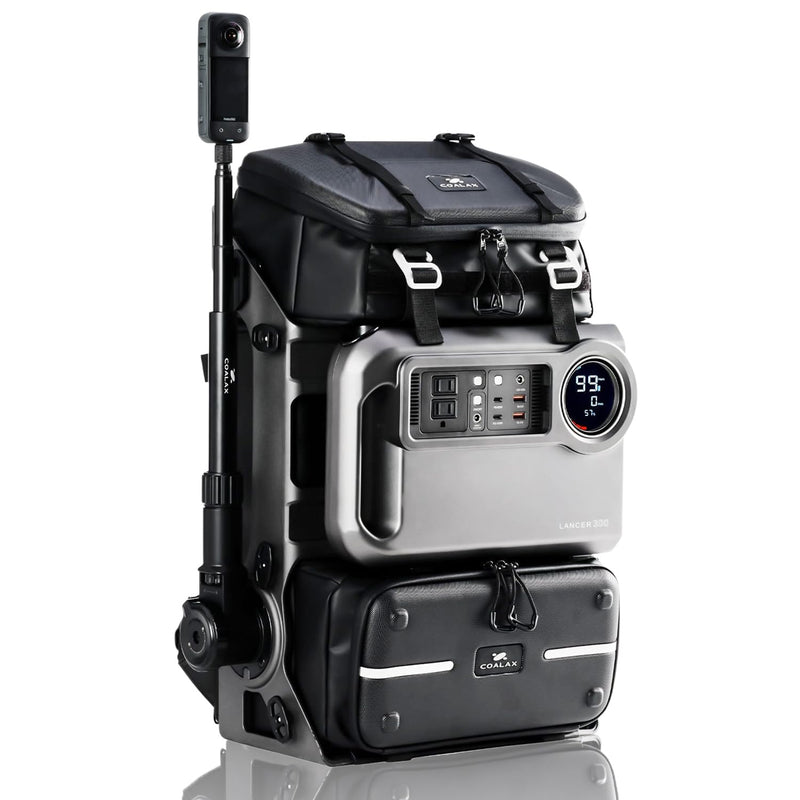 COALAX Lancer 300 Modular Waterproof Outdoor Camera Backpack with Portable 300Wh Power, Exoskeleton Design, Magic Arm for Lighting & Recording, Professional DSLR/SLR Camera Bag for Photography, Black