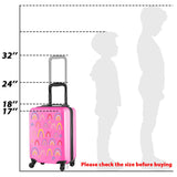 Sanwuta 4 Pcs Kids Luggage Set Rolling Suitcase Backpack U-shaped Pillow Kids Carry On Gift for Summer Travel Family Trip(17 Inch,Rainbow Style,Pink)