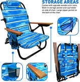 EasyGo Product Backpack Beach Chair 5 Positions and Cup Holder Pouch on Side Padded Pillow Storage Bag on Back Lightweight Rustproof Aluminum Black Frame - 1 Pack Beach Blue