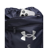 Under Armour Unisex Hustle Sackpack, (410) Midnight Navy/Midnight Navy/Metallic Silver, One Size Fits Most