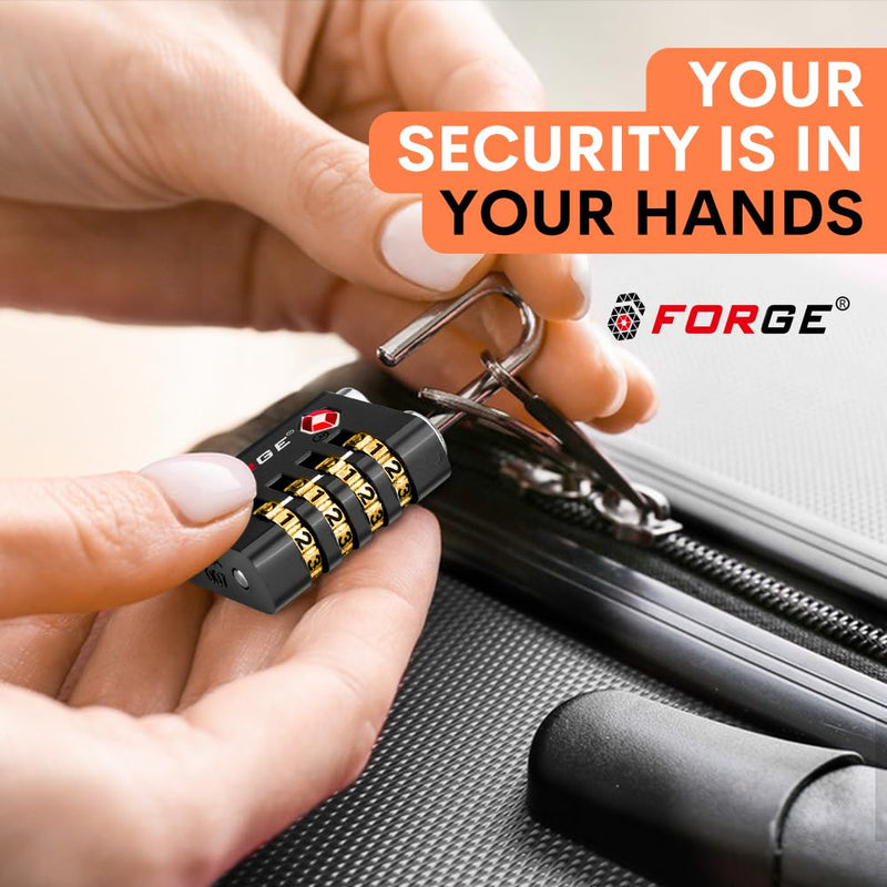 Forge Dual-Opening: Key or Combination Access Lock, Use Key to Recover Code If Forgotten, TSA Approved Locks for Luggage, Pelican case, Travel, Gym, School, Stainless Steel Shackle. (Black 2 Pk)