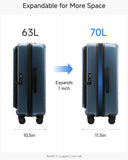 Checked Luggage with Spinner Wheels, FLO5 Expandable Polycarbonate Hard Shell Suitcase with TSA Approved Lock (FX-Core, Blue, 24 Inch)