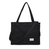 Valleycomfy Corduroy Tote Bag for Women Travel Crossbody Bag Purse Women Shoulder Bags Work Handbags Everyday Hobo Bag (Black, Large)