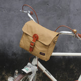 TOURBON Canvas Cycling Bike Handlebar Bag Bicycle Saddlebags Shoulder Messenger Storage (Khaki)