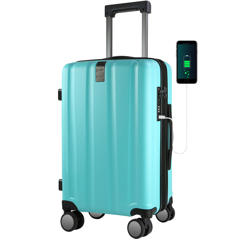 KROSER Hardside Expandable Carry On Luggage with Spinner Wheels & Built-in TSA Lock, Durable Suitcase Rolling Luggage with USB Port, Carry-On 20-Inch, Lake Blue
