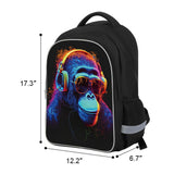 ZRENTAO 3 Pcs Kids Backpack, 3D Reflective Cartoon, 600D Polyester & Dual Zippers, 17" Bookbag with Ergonomic Design for boys & girls age 6-18, Gorilla Space Style for school Children Kids