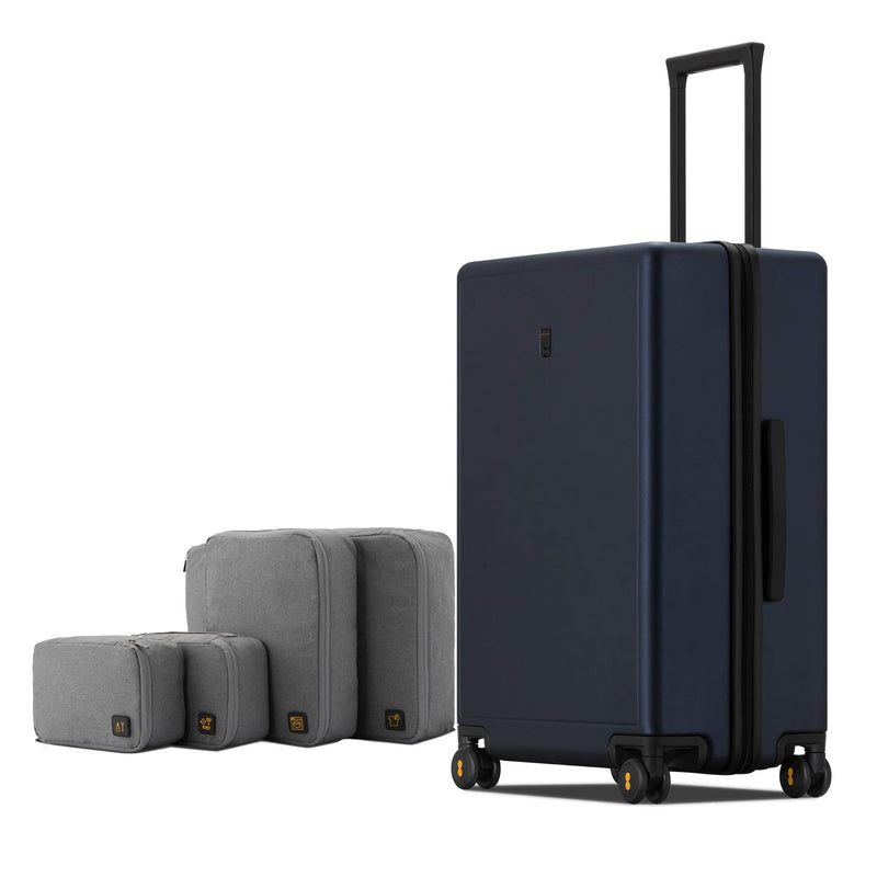 LEVEL8 Elegance Checked Luggage, 24 Inch Hardside Suitcase, Lightweight Matte Hardshell with Tsa Lock, Large Suitcases with Spinner Wheels, Navy Blue