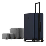 LEVEL8 Elegance Checked Luggage, 24 Inch Hardside Suitcase, Lightweight Matte Hardshell with Tsa Lock, Large Suitcases with Spinner Wheels, Navy Blue