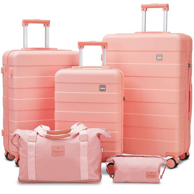 imiomo Hard Shell Luggage Sets 5 Piece for Women, Lightweight Hardside Rolling Suitcase Set with Spinner Wheels and TSA Lock, Pink