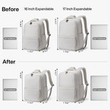 Hanke Expandable Travel Backpack 17 Inch, Full-Open Laptop Backpack Fits 15.6 Inch, Carry On Personal Item Bag with Luggage Strap, Business Work Backpack for Women Men, Light Grey