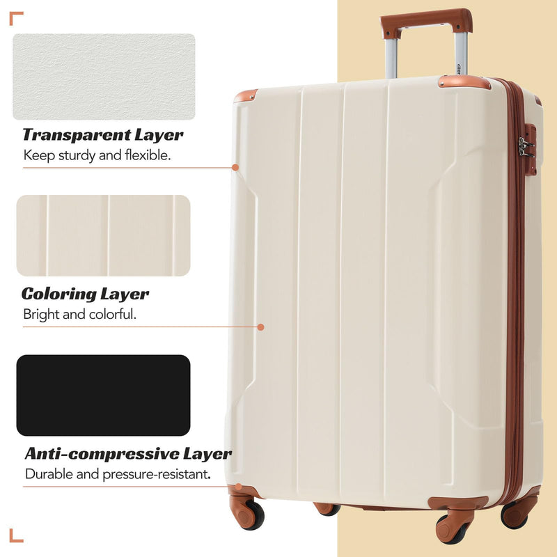 Merax Luggage Set 3 Piece Carry on Luggage, Lightweight Durable Spinner Suitcase with Corner Guards (White Brown, 20inch)