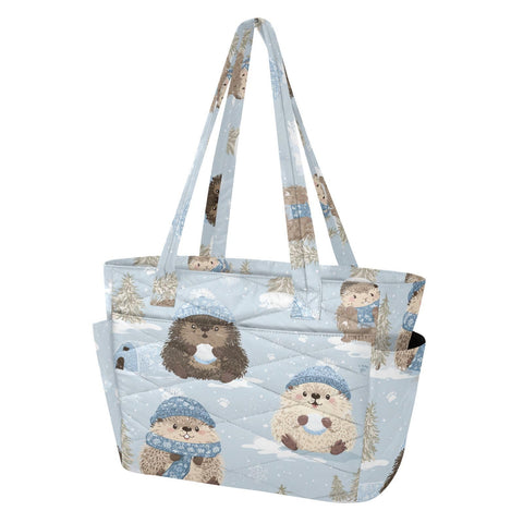 CuwrYet Tote Bag for Women 1pcs Tote Bags For Work Cute Quilted Lightweight Totes Bags with Compartments Shoulder Laptop Bags for Travel Gym College Work Blue Marmots Snowflakes Pines Igloos