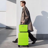AnyZip Suitcase, 20" Carry On Luggage 14" Mini Cosmetic Cases Luggage Sets Hardside PC ABS Lightweight USB Suitcase with Wheels TSA (2 Piece Set 14/20, AppleGreen)