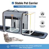 Lekereise Large Cat Carrier for 2 Cats, 2-in-1 Cat Travel Carrier with Litter Box, (17.7" x2) x16.5"x13" Pet Carrier with Zipper Locks for Moving Across The Country (No Hammock) - Grey