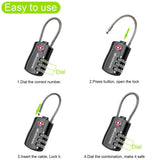 GIVERARE TSA Approved Luggage Locks, Combination Travel Cable Lock, Re-settable 3-Digit Padlocks with Alloy Body, Keyless Travel Sentry Accepted Padlock for Gym Locker, Golf Bag Case, Backpack-Black
