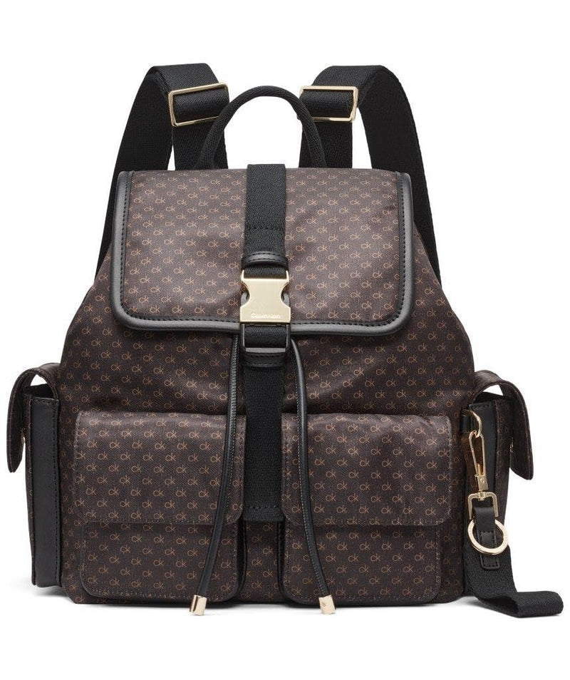 Calvin Klein Elora Organizational Backpack, Brown/Khaki/Black, One Size