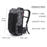 Naturehike Hiking Camping Backpack 45L/65L Lightweight Internal Frame with Rain Cover for Backpacking Outdoor Sports ((60+5) L Black, (60+5) L)