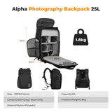 K&F CONCEPT Camera bag Backpack Waterproof 25L Large Capacity Camera Case with Raincover 15.6 Inch Laptop Compartment Compatible with Canon/Nikon/Sony/DJI Mavic Drone Travel Camera Backpack