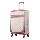 Steve Madden Designer Luggage Collection - Lightweight 24 Inch Expandable Softside Suitcase - Mid-size Rolling 4-Spinner Wheels Checked Bag (Chalet Pink, 24in)
