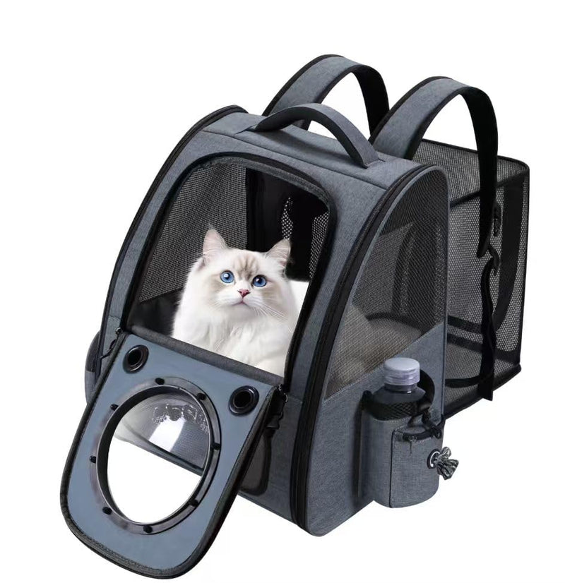 Bubble Cat Backpack Carrier, Expandable Cat Carrier Backpack,Breathable Pet Backpack for Medium Cat,Kitten and Small Puppy, Large Space,Portable Bags Foldable Dog Backpack for Traveling,Hiking(Grey)