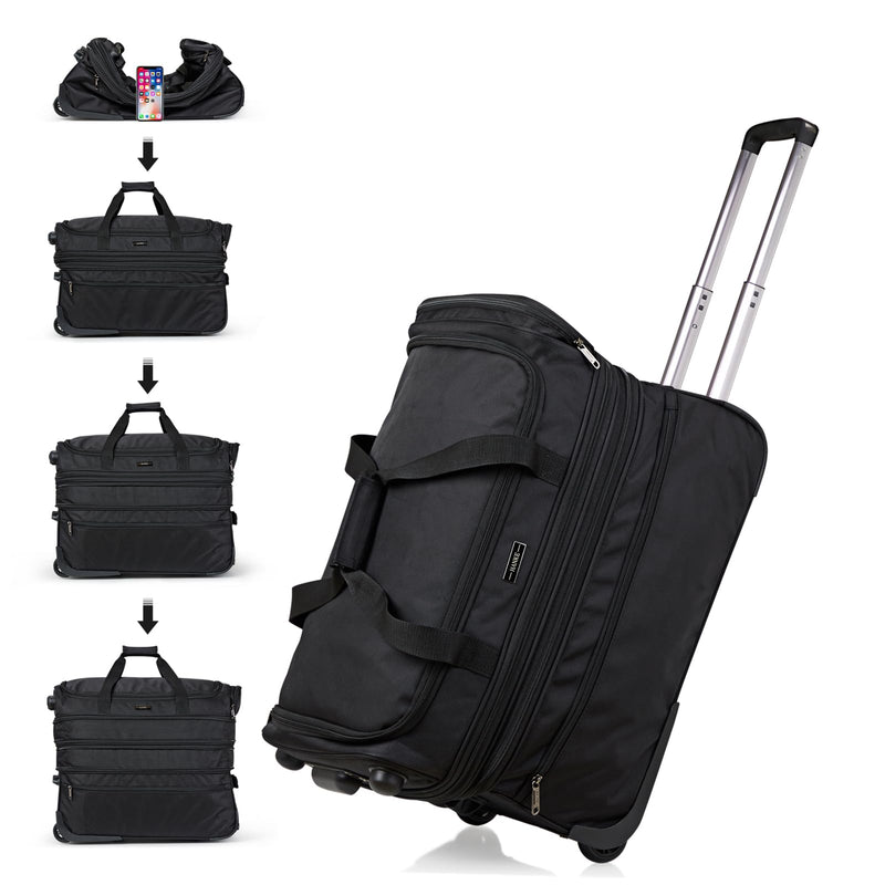 Hanke Large Expandable checked Luggage Suitcases with Wheels Foldable Duffle Bag for Travel suitcase for Women Men Garment Bag（Black）