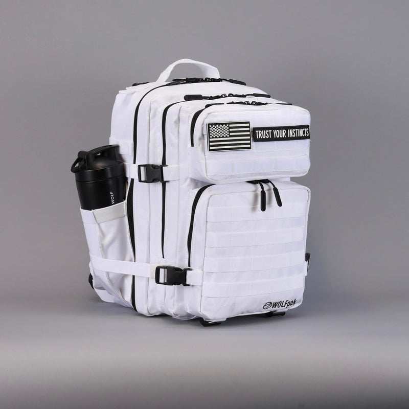 WOLFpak 35L Athletic Gym Backpack (Polar White) Durable 1000D Waterproof Oxford Material with MOLLE Webbing, Laptop Pocket & Dual Cup Holders, Durable Fitness/Travel/Military Daypack