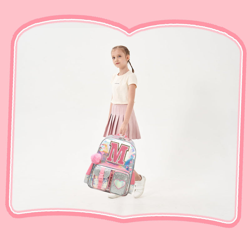Meetbelify Backpack for Girls Backpacks with Lunch Box Pencil Case for Elementary Student Kids School Travel Bag for Girls Ages 6-8 Years Old Pink M