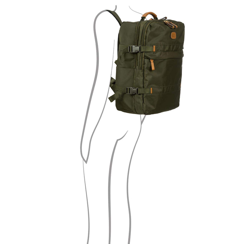 Bric's X-Travel Montagne Backpack 16 Inch, Water-Resistant Recycled Nylon Carry-On Daypack with Compression Straps, Padded Backpanel, Laptop Sleeve and Luggage Pass-Through - Olive