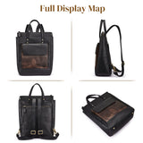 S-ZONE Genuine Leather Backpack Purse for Women Men Vintage Rucksack Handbag Travel Daypack