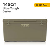 RTIC 145 QT Ultra-Tough Cooler Hard Insulated Portable Ice Chest Box for Beach, Drink, Beverage, Camping, Picnic, Fishing, Boat, Barbecue, Olive
