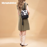 Montana West Black Cow Print Mini Womens Backpack Purse Vegan Leather Small Colorblock Backpack for Women Cute Convertible Shoulder Bag