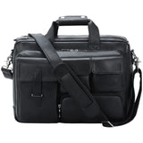 TIDING Genuine Leather Briefcase For Men 17.3 Inch Laptop Case Multi Pockets Business Travel Shoulder Messenger Bag_Black