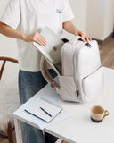 Hanke Expandable Travel Backpack 17 Inch, Full-Open Laptop Backpack Fits 15.6 Inch, Carry On Personal Item Bag with Luggage Strap, Business Work Backpack for Women Men, Light Grey