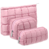 Huhumy 3 Pcs Puffy Makeup Bag Quilted Cosmetic Pouch for Women Cute Checkered Travel Toiletry Bag Puffer Makeup Organizer Purse Pouch Preppy Pencil Case with Zipper