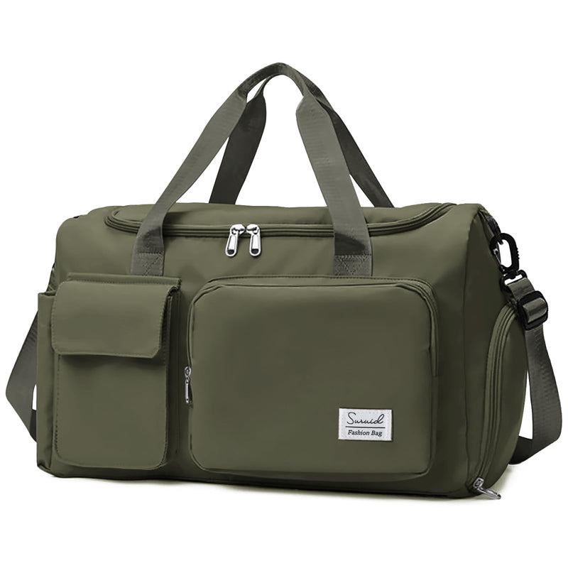Suruid Travel Duffel Bag with Shoes Compartment Sports Gym Bag with Dry Wet Separated Pocket for Men and Women, Overnight Bag Weekender Bag Training Handbag Yoga Bag - Olive Green