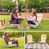 EasyGo Product Tassel Backpack Beach Chair 5 Positions and Cup Holder Pouch on Side-Padded Pillow-Storage Bag on Back – Lightweight Rustproof Aluminum – Black Frame, 2 Pack TAN
