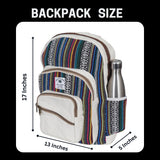 Marubhumi Natural Himalayan Hemp Backpack: Large, multi-pocket canvas travel laptop backpack; casual hippie daypack bag fits 15.6-inch notebook; lightweight backpack for women