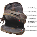 TIDING 17.3" Full Grain Leather Laptop Backpack for Men Multi Pockets Casual Daypack Business Travel Rucksack