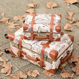urecity Vintage Luggage Set 2 Piece, Vegan Leather Retro Trunk Suitcase with Spinner Wheels & Boarding Tote Bag, Zipperless TSA Lock Cute Travel Luggage for Women Men (Victorian Map Print, 20"+12")