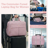 WIRABO 17 Inch Laptop Bag for Women, Computer Bag, Laptop Briefcase, Messenger Bag for Work Office Teacher Business Travel Pink