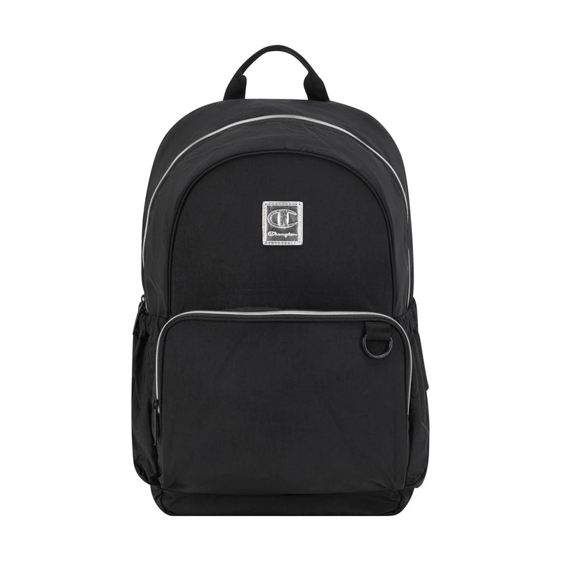 Champion Venice Laptop Backpack in Crinkle Nylon with Padded Adjustable Straps, Water Bottle Pocket for Work, Travel, Commute, Black, One Size