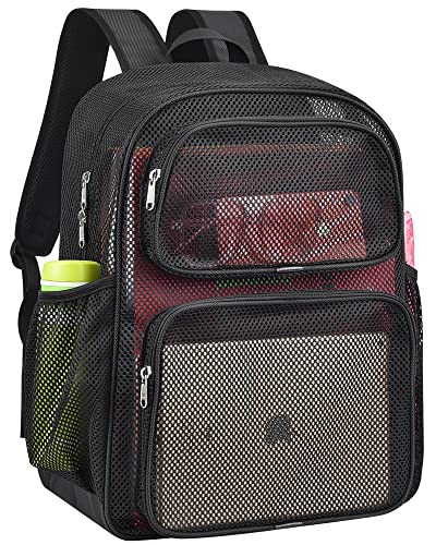 MAY TREE Mesh Backpack, 28L Heavy Duty Large Capacity Beach Bag, Black