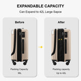 LEVEL8 Grace Carry on Luggage with Front Compartment, 20 Inch Expandable Hardside Suitcases with Wheels, Abs+Pc Harshell Spinner Luggages with Tsa Lock, Travel Bag for Women Men, Champagne